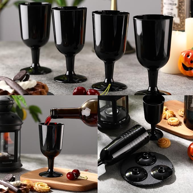 Jingmore 96 Pcs Plastic Wine Glasses 7 oz Plastic Goblets Party Wine Cups Hard Drinking Glasses with Stem Stackable Goblets Champagne Flutes for Wedding Toasting Birthday Party Supplies