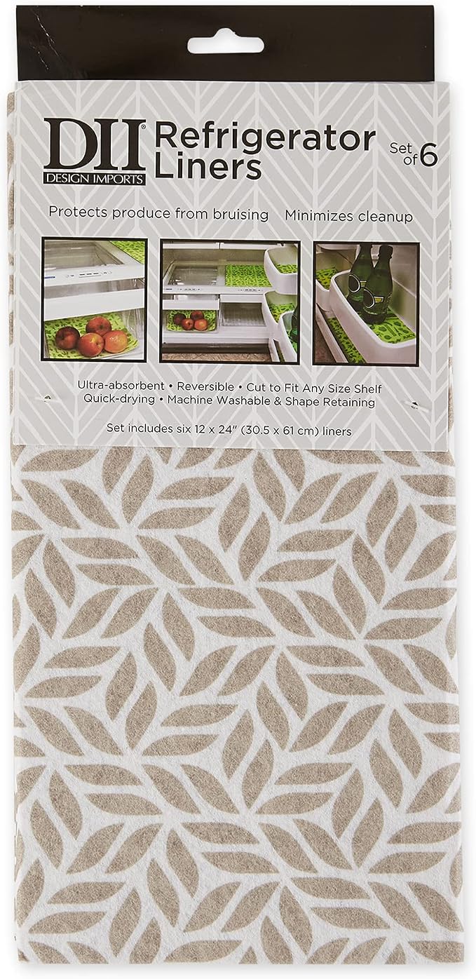 DII Fridge Liner Collection Non-Adhesive, Cut to Fit, 12x24, Stone Abstract Leaf, 6 Piece