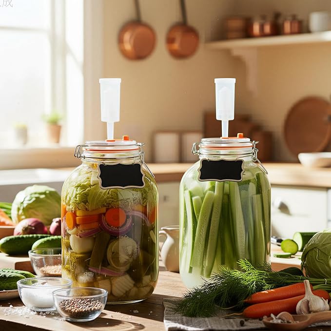 2 Pack 1 Gallon Large Fermentation Jars with Airlocks, Glass Fermenting Kit for Veggies, Sauerkraut, Kombucha, Pickles