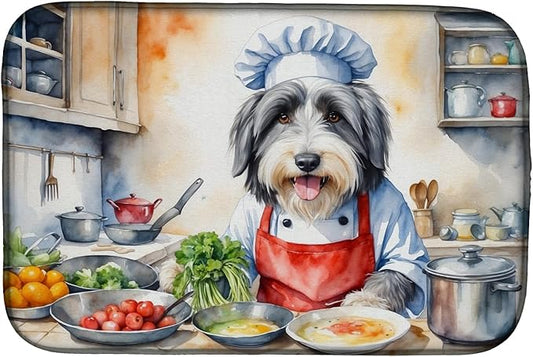 Caroline's Treasures DAC6198DDM Bearded Collie The Chef Dish Drying Mat Absorbent Dish Drying Mat Pad for Kitchen Counter Dish Drainer Mat for Countertop, 14 x 21", Multicolor