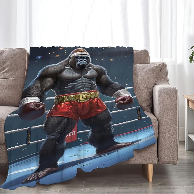 Tijuboni Gorilla Boxing Throw Blanket Funny Boxing Gifts for Men Women Boys Girls Kids Adults Soft Flannel Fleece Blanket for Couch Sofa Bed Home Decor 50"x60"