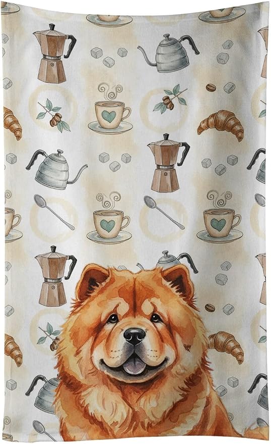 Caroline's Treasures Red Chow Chow Coffee Bar Kitchen Towel Velour Plush Front and Cotton Loop Back Machine Washable
