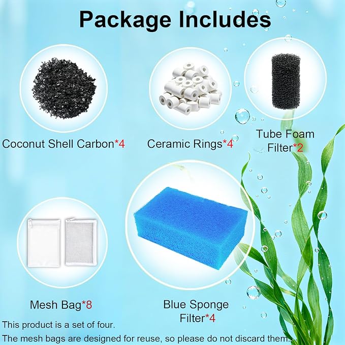 4-Set Complete 3-Stage Filter Media Kit Replacement for Fluval AC50/Aquaclear 50 Power Filter – Includes Foam, Biomax & Carbon for Freshwater & Saltwater Aquariums & Fish Tanks