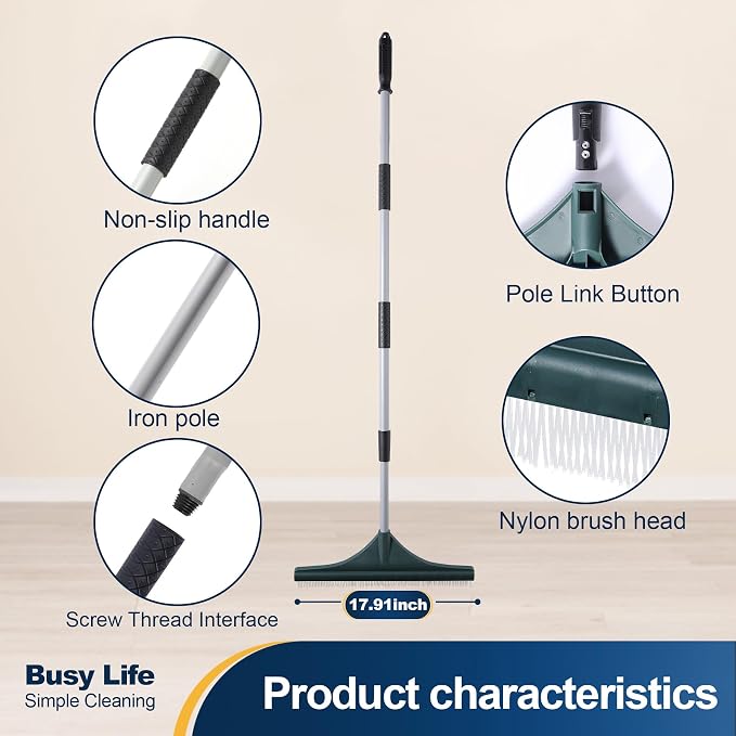 Yocada Carpet Rake for Pet Hair Removal Reusable Pet Hair Remover Telescopic Carpet Scraper Sweeper Cat Dog Hair Remover Rake Brush for Rugs Mats 56.69"