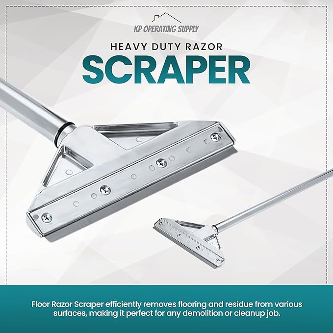 Razor Blade Scraper Tool with 8 Inch Aluminum Blade - Floor Scraper Tool with 3" to 6" Telescoping Handle Comfortable Cushion Grip by KP Operating Supply - 2 Pack