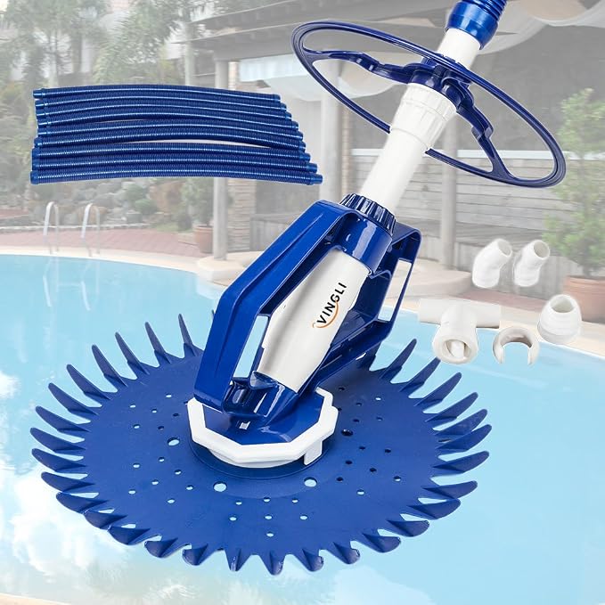 VINGLI Swimming Pool Vacuum Cleaner Automatic Sweeper, Automatic Suction Vacuum with Ten Hoses and Two Yellow Diaphragms, Blue