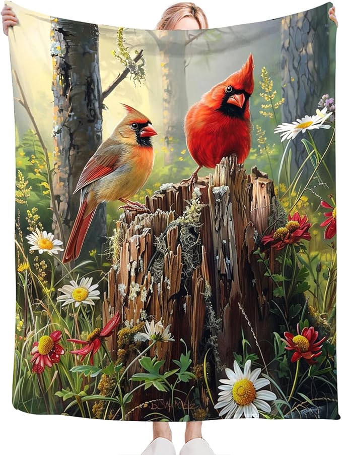 Tijuboni Cardinal Bird Throw Blanket Cardinal Gifts for Girls Boys Women Men Kids Adults Soft Flannel Fleece Blanket for Couch Sofa Bed Home Decor 50"x60"