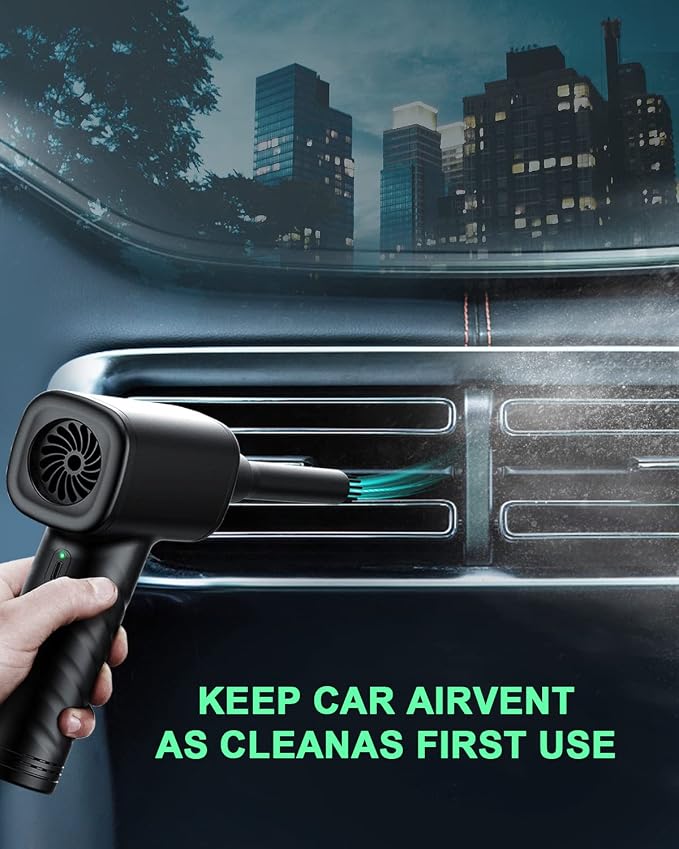 Compressed Air Duster, Rechargeable Cordless Keyboard Cleaner for Computer, 120000 RPM 6 Nozzles with Vacuum, 3000mAh Battery & 3 Speeds for PC, Car, AC and Inflatable Pool Toys