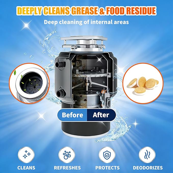 SOPAMI Garbage Disposal Cleaner Tablets 24-Pack - Sink Cleaner and Deodorizer, Disposal Cleaner and Deodorizer, Garbage Disposal Cleaner and Deodorizer Tablets