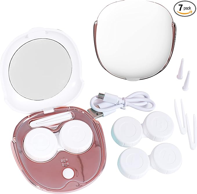 Contact Lens Cleaner Machine, Portable Ultrasonic Cleaning with USB Charger Mirror Tweezers Remover Tool Replaceable Contact Lens Case for Daily Outdoor (White)