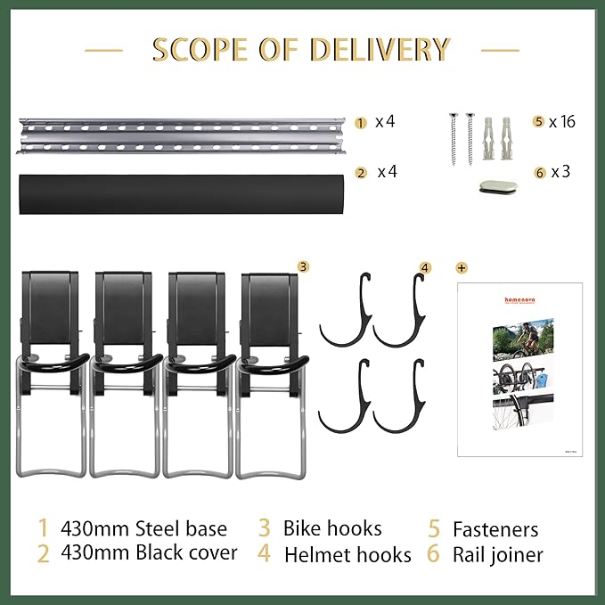 Wall Bike rack, Fits Max 3 Inch for Mountain Bike eBike, 110 lbs Weight Capacity, with Extra Helmet Hook, Modular Hook Track Design Heavy duty Wall mount Bicycle Hanger for Garage Storage