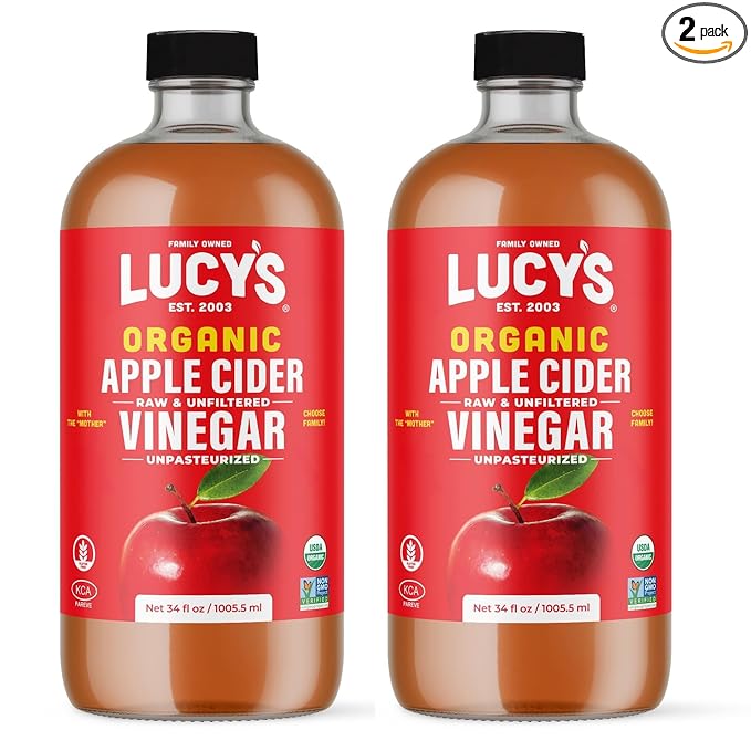 Lucy's Family Owned - 34oz. GLASS BOTTLE (2 PACK) Organic, With the Mother, Apple Cider Vinegar, Unfiltered, Unpasteurized, Raw, and NonGMO