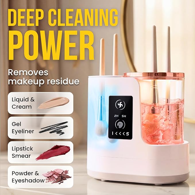 Electric Makeup Brush Cleaner & Dryer Machine – Automatic Deep Cleaning & Smart Drying, Portable One-Button Makeup Brush Cleaner for All Brush Sizes, Gift for Makeup Lovers