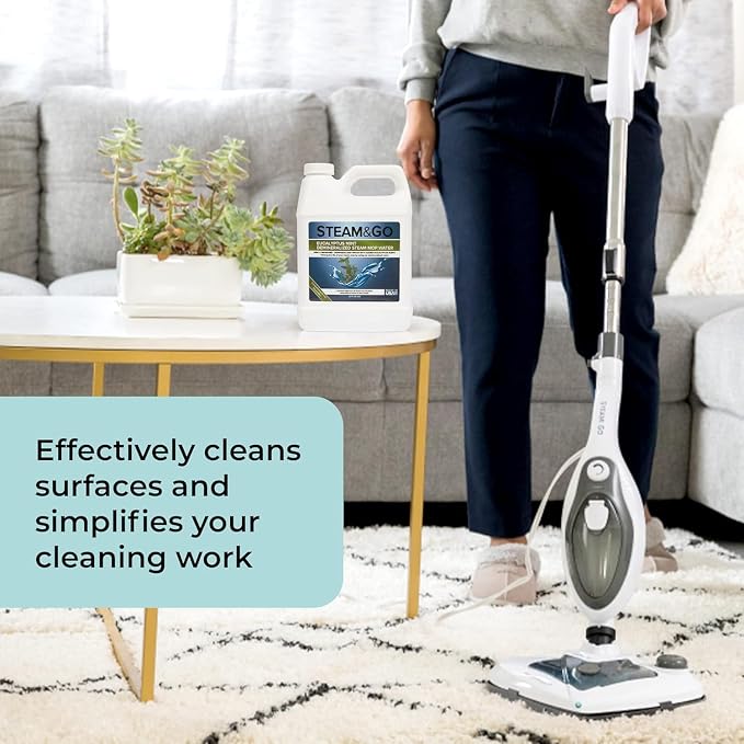 Steam & Go - The Housekeeper Steam Cleaner For Floors & Demineralized Water Bundle, 10-in-1 Hard Floor Cleaner Machine & Grout Steam Cleaner with Floor Cleaning Solution, 32 oz, Eucalyptus Mint Scent