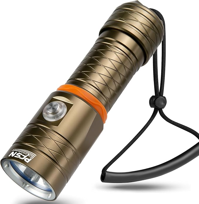 PFSN Dive Light 3500 Lumens, Underwater 150M Waterproof Diving Flashlight, 485M Long Range Narrow Beam, 20Hrs Runtime, Safety Lock Switch, Rechargeable LED Dive Torch for Deep Sea Caving, Snorkeling
