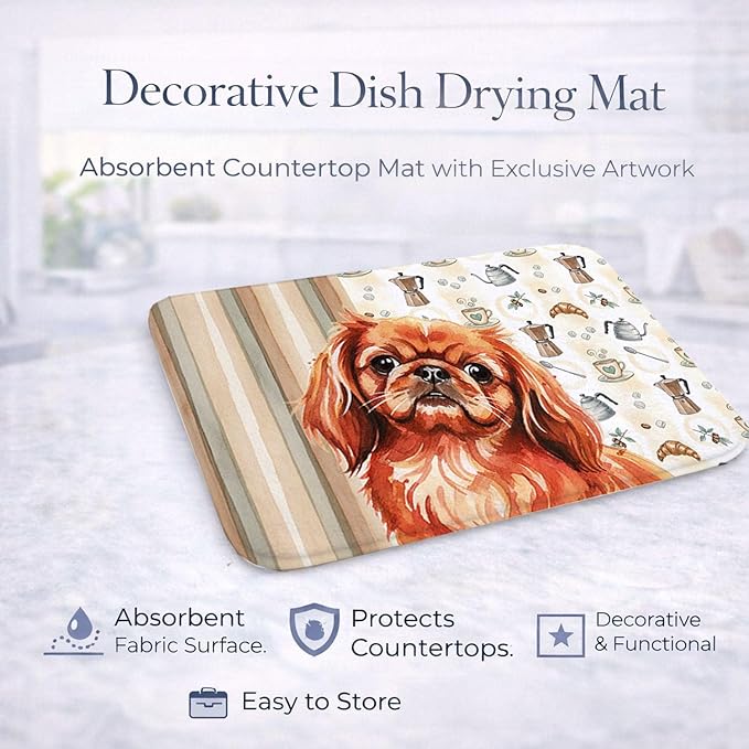 Caroline's Treasures Red Pekingese Coffee Bar Dish Drying Mat Absorbent Dish Drying Mat Pad for Kitchen Counter Dish Drainer Mat for Countertop, 14 x 21", Multicolor