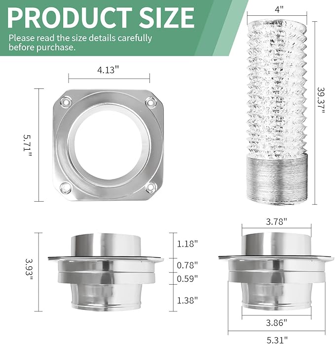 DVC-180 Magnetic Dryer Vent Coupling Connector Kit Easy to Clean Quick Connector Including a 3.3ft 4" Duct and two Clamps