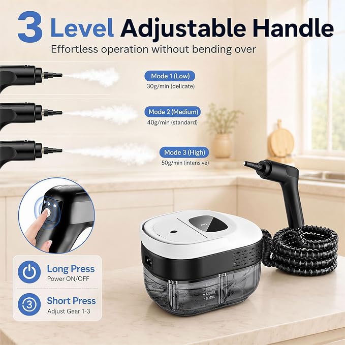 2500W Handheld Steam Cleaner for Home, 15s Heat-Up Hand Held Steamer for Cleaning with 20Pcs Accessories, 54oz(1.6l) Large Tank, Hand Held Steam Cleaner for House, Car, Grout, Tile, Furniture