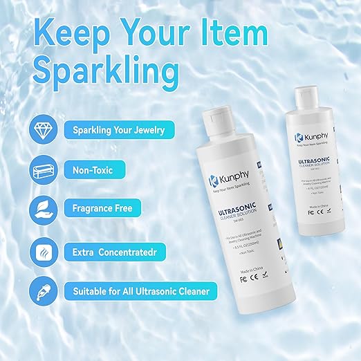 KUNPHY Upgraded Sonic Jewelry Cleaner & 120ml Sonic Cleaner Solution, 12oz (350ML) 48KHz Professional Sonic Cleaner Machine with Digital Timer and One-Touch Operation for Eyeglass, Watches, Ring