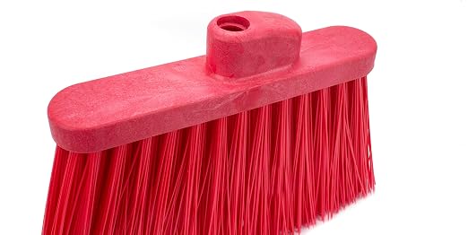 SPARTA Plastic Broom Head, Angled, Un-Flagged for Large Debris Indoor, Outdoor, Home, Restaurant, Lobby, Office, 12 Inches, Red