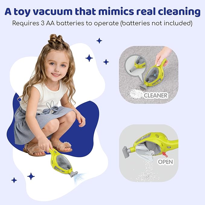 Toddler Cleaning Toy Set, Kids Cleaning Set - Pretend Play Educational Kit with 2-in-1 Toy Vacuum, Mobile Cleaning Cart, Broom & Dustpan, Home Cleaning Toys for Boys Girls (Blue)