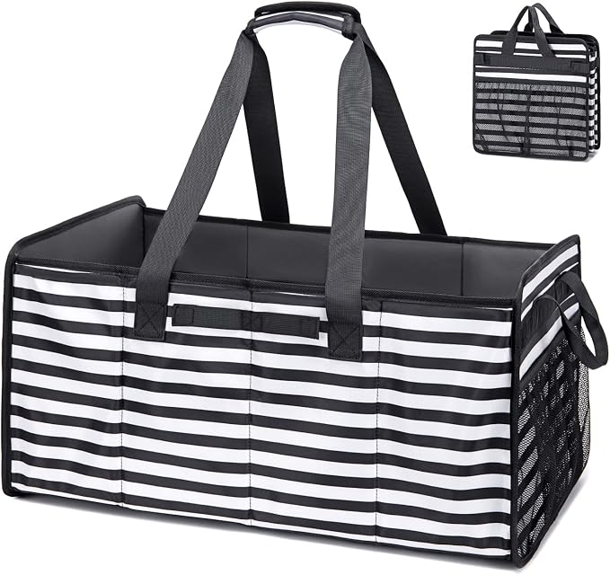 Extra Large Utility Tote Bag with Wire Frame Reusable Grocery Bags Foldable Heavy Duty Shopping Bags for Groceries Collapsible Totes with Handles for Carrying Heavy Loads Storage Car Trunk