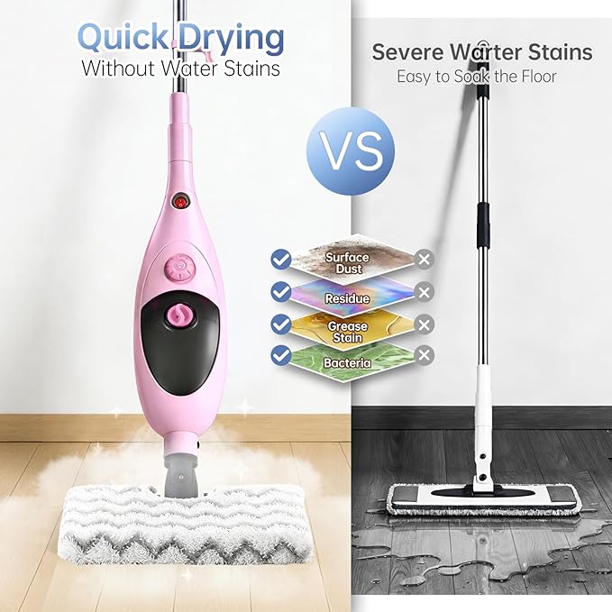 12-in-1 Steam Mop Cleaner, 15-Sec Fast Heat-Up, 1200W Floor Steamer with Double-Sided Pads, Removes 99.99% Stubborn Stains for Hardwood Floors, Marble, Clothes, Windows, Tiles, White