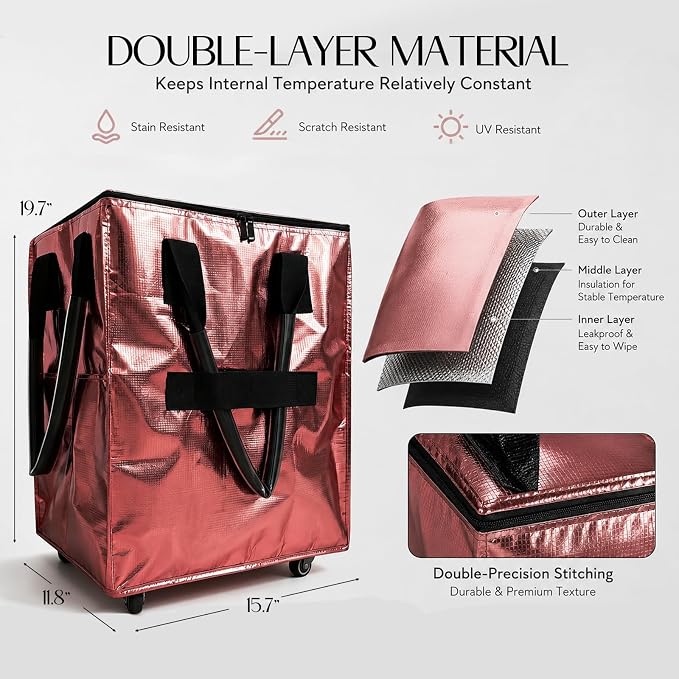 Rolling Tote Bag with Wheels Reusable Grocery Bags on Wheels for Laundry Camping Moving Waterproof