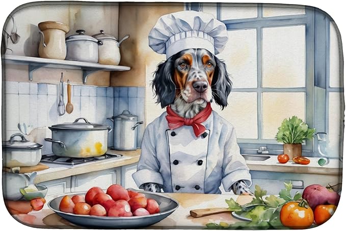 Caroline's Treasures DAC6246DDM English Setter The Chef Dish Drying Mat Absorbent Dish Drying Mat Pad for Kitchen Counter Dish Drainer Mat for Countertop, 14 x 21", Multicolor