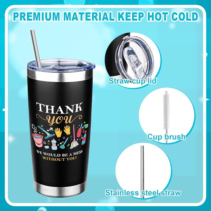 5 Pcs Housekeeping Appreciation Gifts for Women Include 20oz Tumbler Mug Canvas Bag Cosmetic Bag Keychains Badge Holder Housekeeping Week Gifts for Cleaning Lady Housekeepers
