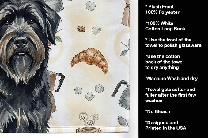 Caroline's Treasures Bouvier des Flandres Coffee Bar Kitchen Towel Velour Plush Front and Cotton Loop Back Machine Washable