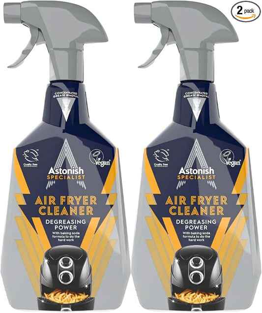 Astonish 750ml Specialist Air Fryer Cleaner Spray with Baking Soda, 2 Pack - Non Stick Safe Grease Remover, Food Residue Lifter, Quick Rinse Vegan Cruelty Free Kitchen Degreaser, No Scrub Formula