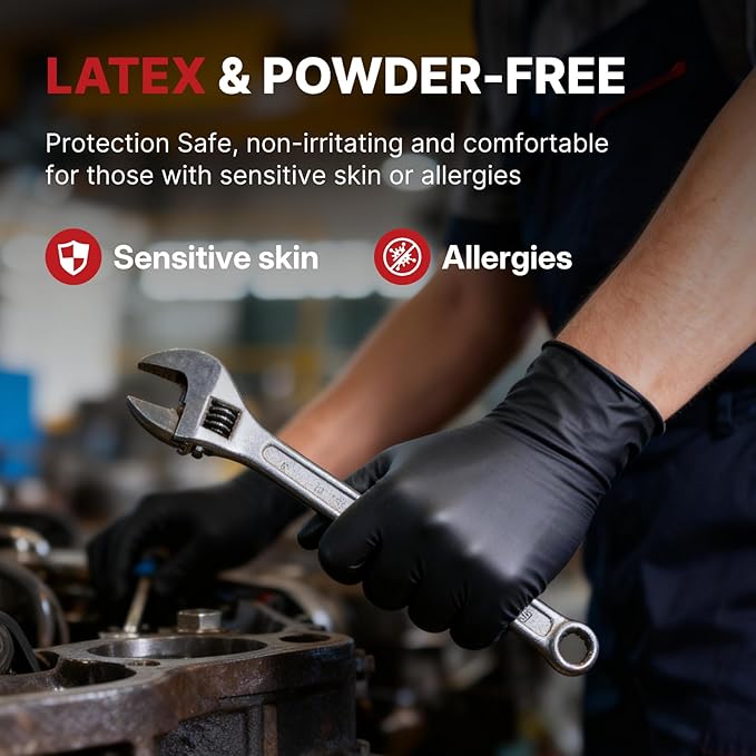 NORTHSKY 8 Mil Disposable Nitrile Gloves, Heavy Duty, Grain Grip, Latex & Powder Free, Black
