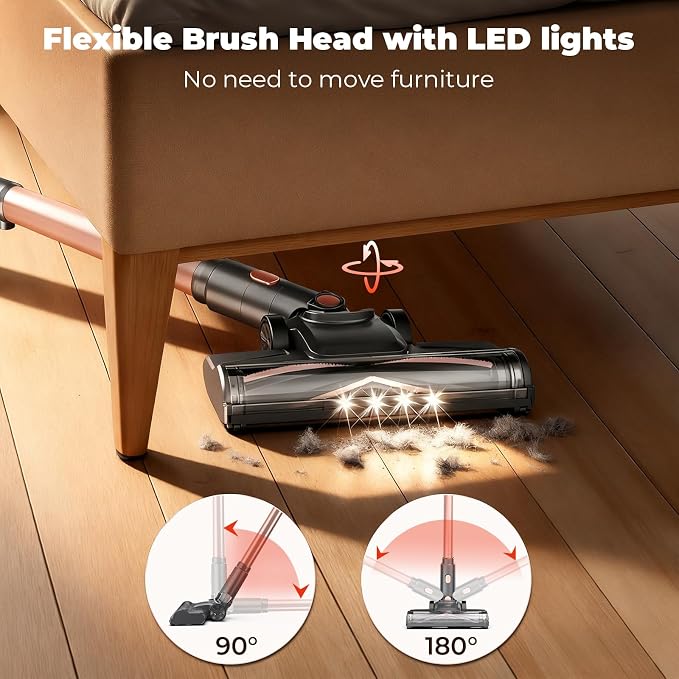 N16 Cordless Vacuum Cleaner, Lightweight Vacuum Cleaners for Home with Powerful Suction, 2600mAh Battery with 45 Mins Runtime, Rechargeable Stick Vacuum Cordless for Hardwood Floor Carpet Pet Hair
