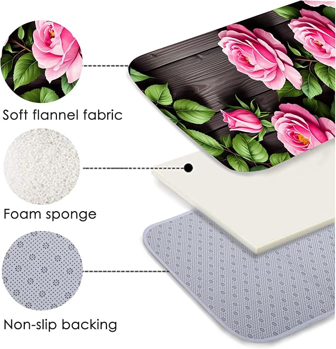 WODEJIA Non Slip Bath Rugs Sponge Foam for Bathroom,Flannel Mat Rug for Living Room, Absorbent MatS for Forlaundry Room and Kitchen,Wooden Board Flower Pattern Welcome Mat 47x18 Inches