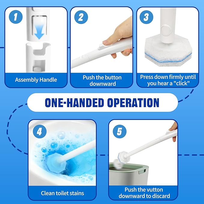Disposable Toilet Brush and Holder Set, with 50 PCS Toilet Bowl Wand Refills for Clorox, Wall Mounted Disposable T-oilet Bowl Wand Kit, for Bathroom, Sink & Bathtub, Touchless T-oilet Cleaning System