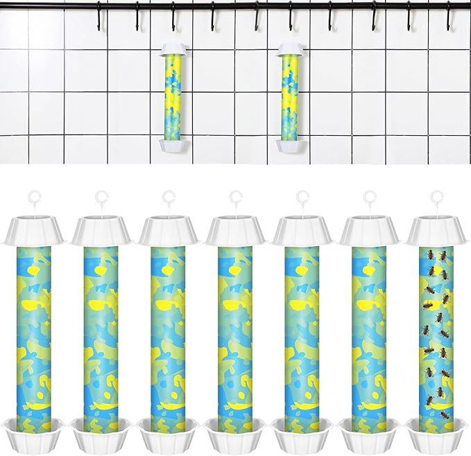 Qualirey 8 Pcs Sticky Fly Trap Fly Stick with Hanging Hook Adhesive Flying Catcher for Indoor Outdoor Trap Houseflies and Flying Insects Mosquito Bee Wasp Moth (Camouflage Style)