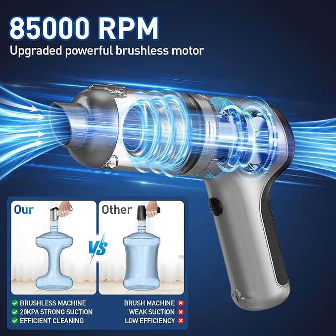 Handheld Car Vacuum Cleaner Cordless, 20000PA Powerful Mini Vacuum & Air Duster with Brushless Motor, 3 in 1 Portable Hand Held Vacuums Cleaner for Car Home Office