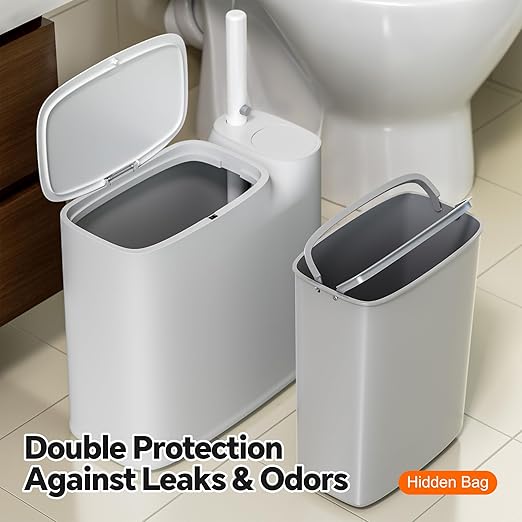 White Plastic Mini Trash Can, Toilet Cleaner Stick, Toilet Brush Holder, 36 Refills, 2-Gallon Trash Can with Pop-Out Lid, Suitable for Bathrooms and Small Toilets.