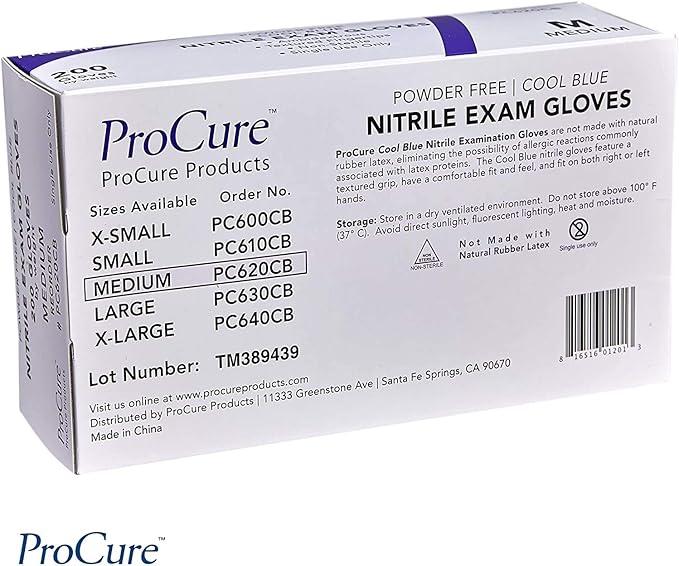 ProCure Disposable Nitrile Gloves - Medium, 2,000 Count Case - Powder Free, Rubber Latex Free, Medical Exam Grade, Non Sterile, Ambidextrous - Soft with Textured Tips - Cool Blue