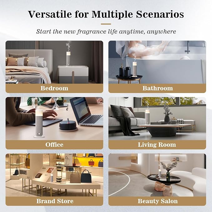 Luxury Scent Air Machine for Hotel Collection Fragrance - 120ml/1000 Sq. Ft Coverage, Waterless Essential Oil Diffuser, Twilight Ambient Light, Manual Controls, Compact Fabric Design for Home, Gray