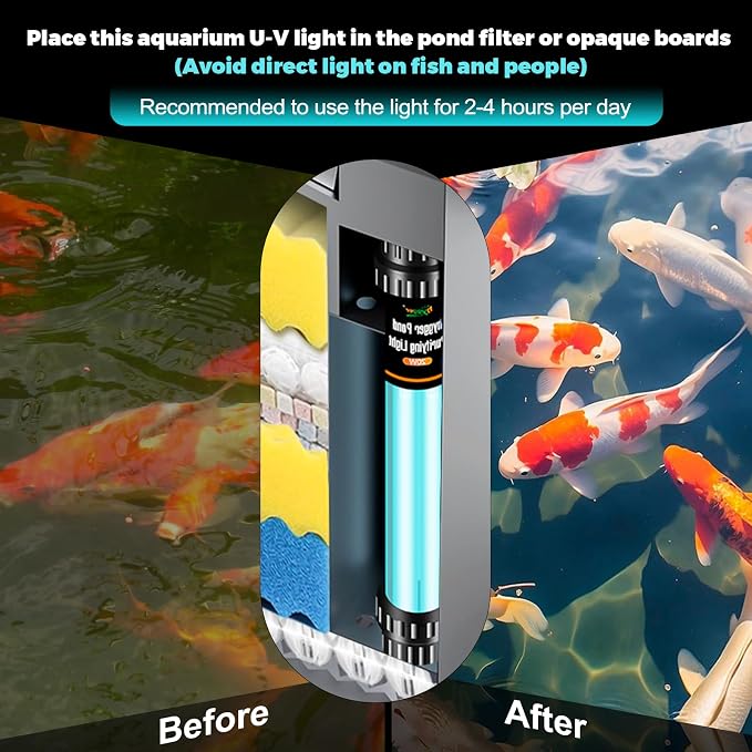 hygger 32W Pond & Aquarium U-V Light Water Clarifier for 200–2200 Gallons | 254nm Wavelength, Dual Tube U-V Light, Water Clarity Support, For Koi Ponds, Large Fish Tanks, Pools, Spas, Cold Plunge