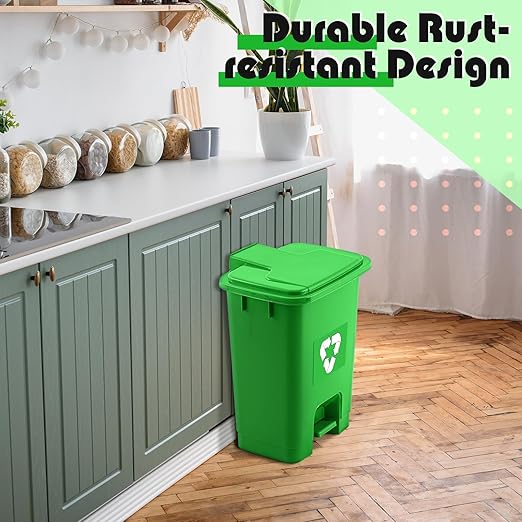 Geiserailie 2 Set Green Compost Bin Kitchen with Foot Pedal and 50 Leakproof Bags, Outdoor & Kitchen Organic Waste Trash Can for Food Scraps, Leaves, and Yard Waste (20L)