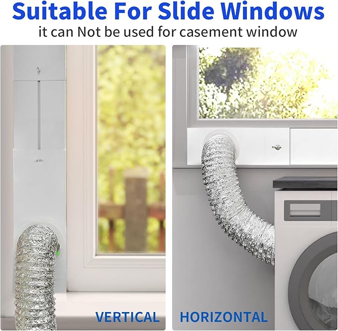 Dryer Vent Window Kit for 4" Diameter Dryer Vent Hose,Adjustable Window Vent Kit for Sliding and Hung Windows, Includes Insulating Foam Seal Tape.