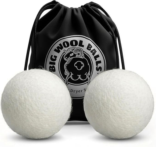 XXL 4in Wool Dryer Balls – Twice The Size of XL | 100% Organic New Zealand Wool | Shorten Drying Time | Reduce Static & Wrinkles Fast (by BigWoolBalls)