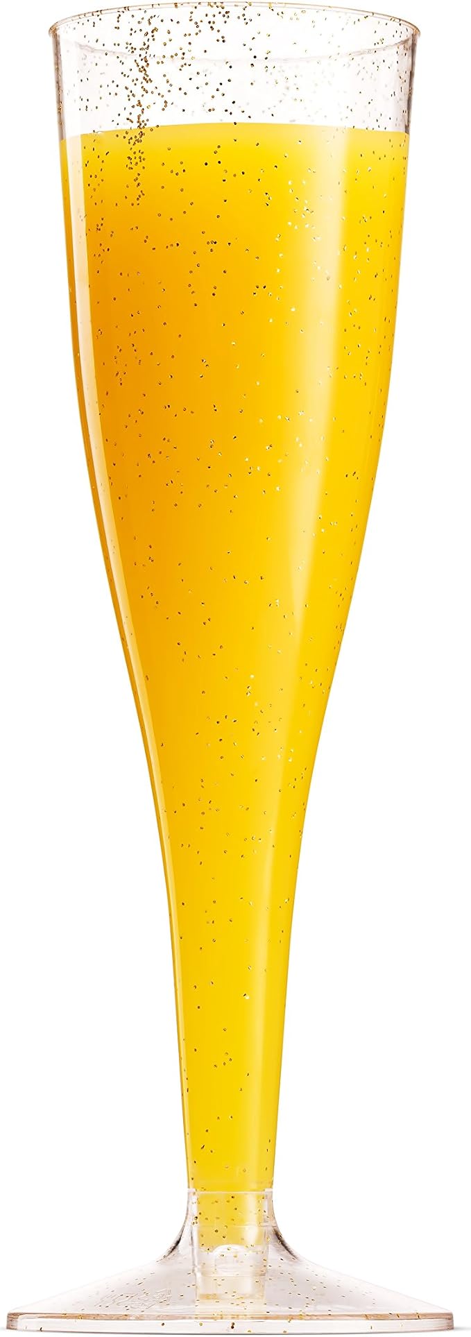 Munfix 100 Plastic Champagne Flutes - 5 Oz Disposable Gold Glitter Champagne Glasses for Parties, Mimosa Bar, Events, Wedding and Shower Party Supplies - Toasting Cocktail Cups