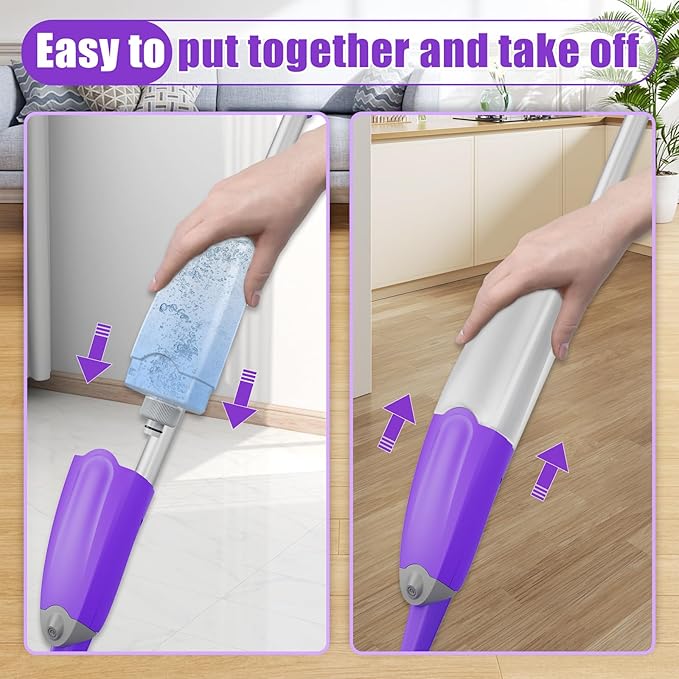 HOMTOYOU Wet Spray Mop for Floor Cleaning with 2 Bottles and 4 Washable Pads