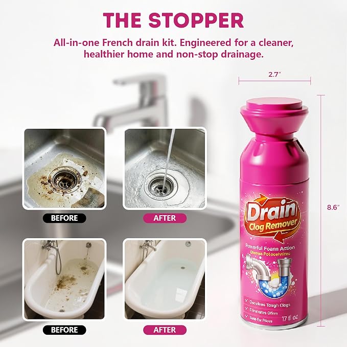 Foaming Drain Cleaner, Drain Clog Remover, Sink Hair Cleaner and Deodorizer, Pipe-Safe Foam Cleaner for Kitchen Sinks Bathroom Drains Showers Tubs, Fast Odor Control, Easy Foam Care (2Pcs)