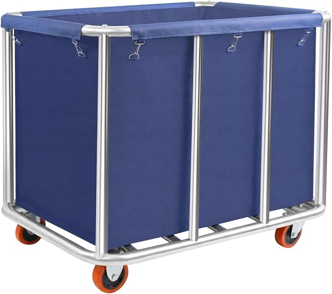 420L Commercial Rolling Laundry Cart with Wheels, 440 Lbs Heavy Duty Stainless Steel Frame Hamper, Extra Large Laundry Basket with Removable Waterproof Liner Bag for Hotel, Hospital & Dorm, Blue
