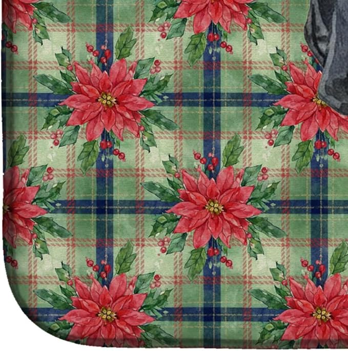 Caroline's Treasures Bluetick Coonhound Christmas PoinsettIas Dish Drying Mat Absorbent Dish Drying Mat Pad for Kitchen Counter Dish Drainer Mat for Countertop, 14 x 21", Multicolor